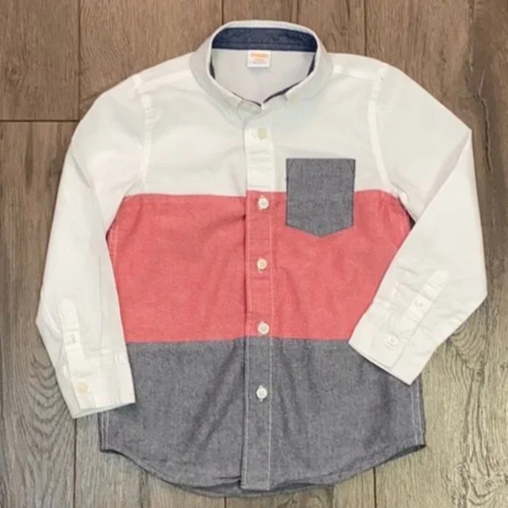 Gymboree Boys Red/White/Blue Button Down Long Sleeve Shirt (XS)